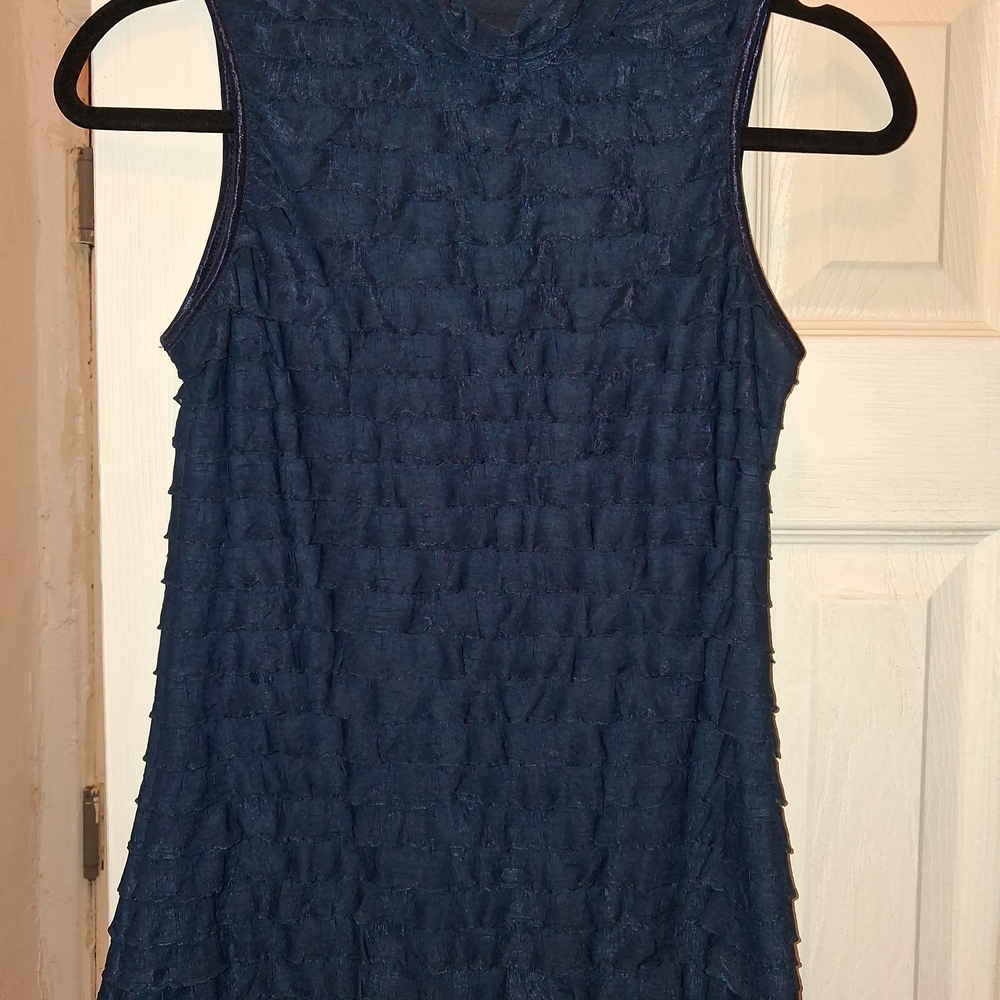NY Collection Navy Ruffle Tank Top - Picture 1 of 7